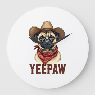 Vintage Cowboy Pug YeePaw Westerse Hondenillustrat Grote Klok
