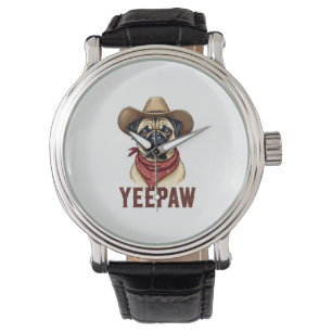 Vintage Cowboy Pug YeePaw Westerse Hondenillustrat Horloge