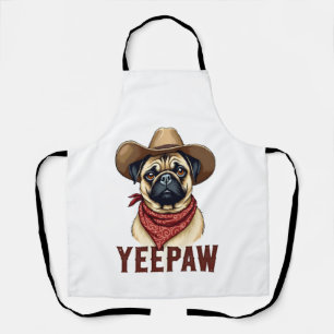 Vintage Cowboy Pug YeePaw Westerse Hondenillustrat Schort
