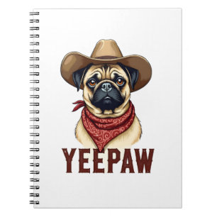 Vintage Cowboy Pugs YeePaw Western Honden Illustra Notitieboek