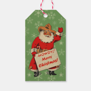 Vintage Cowboy Santa Cadeaulabel