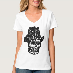 Vintage Cowboy Schedelprint met Oude Western Hoed T-shirt
