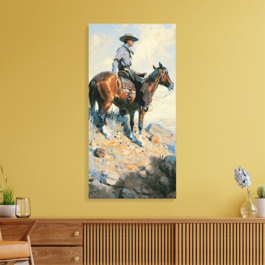 Vintage Cowboy, Sentinel of de Vlaktes Door Dunton Canvas Afdruk (Insitu (Woonkamer))