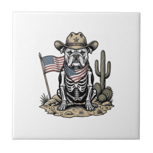 Vintage Cowboy Skelet Honden Patriottisch Shirt On Tegeltje