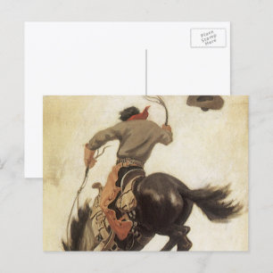 Vintage Cowboy, studie van Bronco Buster door NC W Briefkaart