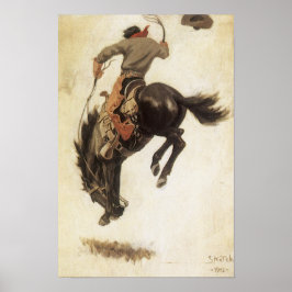 Vintage Cowboy, studie van Bronco Buster door NC W Poster