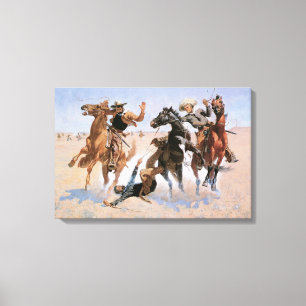 Vintage Cowboys, die een kameraad bijstaan door Re Canvas Afdruk