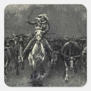 Vintage Cowboys, een stampede door Frederic Reming Vierkante Sticker