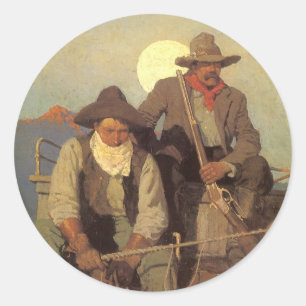Vintage Cowboys, Het betaalpunt by NC Wyeth Ronde Sticker