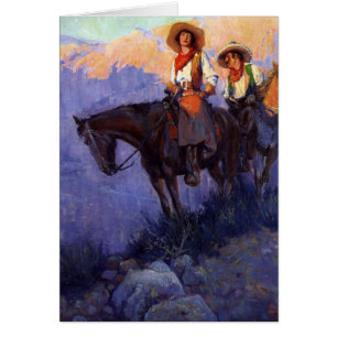 Vintage Cowboys, Man and Voman on Horses, Anderson