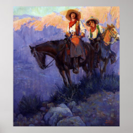 Vintage Cowboys, Man and Voman on Horses, Anderson Poster