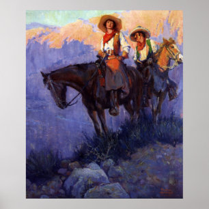 Vintage Cowboys, Man en Vrouw op Paarden, Anderson Poster