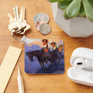 Vintage Cowboys, Man en Vrouw op Paarden, Anderson Sleutelhanger