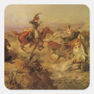 Vintage Cowboys, Neergehaald door CM Russell Vierkante Sticker