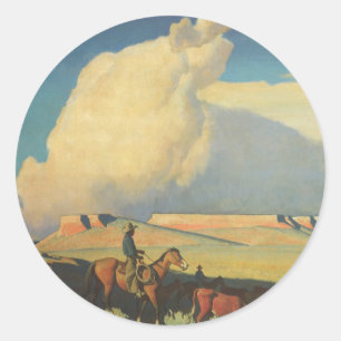 Vintage Cowboys, Open Range door Maynard Dixon Ronde Sticker