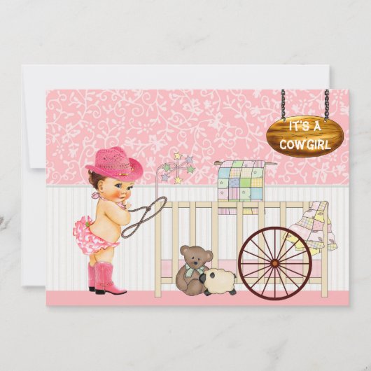 Vintage Cowgirl Baby shower Uitnodiging (Voorkant)