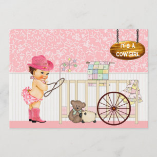 Vintage Cowgirl Baby shower Uitnodiging