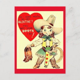 Vintage Cowgirl & Boots Valentijn 1950 Briefkaart