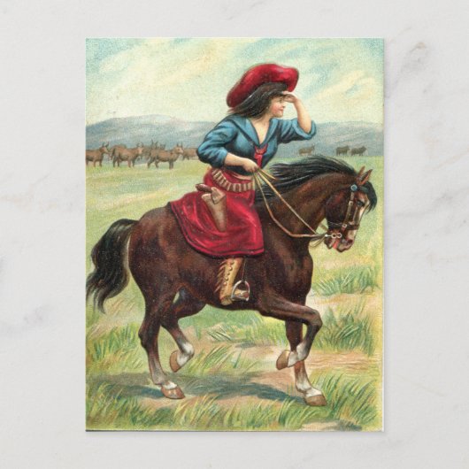 Vintage Cowgirl Briefkaart (Voorkant)
