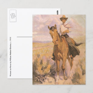 Vintage Cowgirl Cowboy, Vrouw te Paard van Dunton Briefkaart