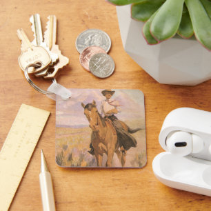 Vintage Cowgirl Cowboy, Vrouw te Paard van Dunton Sleutelhanger
