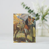 Vintage Cowgirl en paarden Briefkaart (Staand voorkant)