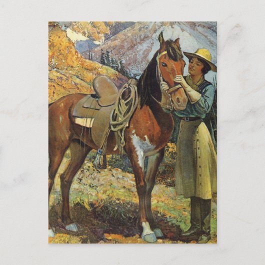 Vintage Cowgirl en paarden Briefkaart (Voorkant)