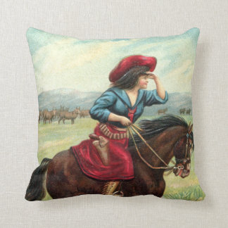Vintage Cowgirl Kussen "Oog op de Horizon"