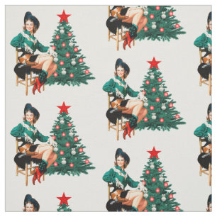 Vintage Cowgirl op de stoel met kerstboom Fabri Stof