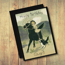 Vintage Cowgirl op Paard met Hond Verjaardagskaart