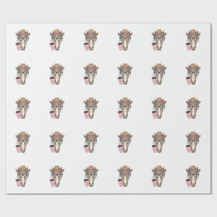 Vintage Cowgirl Paard Met Bloemen en Roze Drank Cadeaupapier