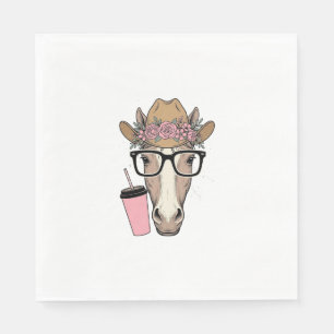 Vintage Cowgirl Paard Met Bloemen en Roze Drank Servet