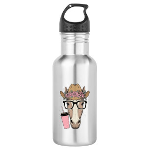 Vintage Cowgirl Paard Met Bloemen en Roze Drank Waterfles