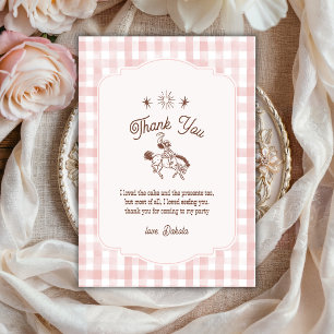 Vintage Cowgirl Rodeo Roze Gingham Meisje Verjaard Bedankkaart