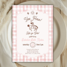 Vintage Cowgirl Rodeo Roze Gingham Meisje Verjaard