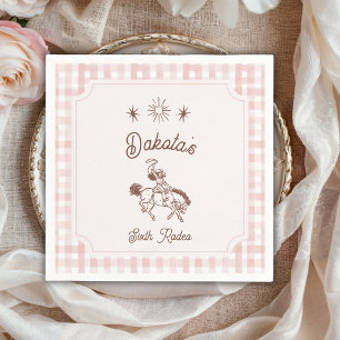 Vintage Cowgirl Rodeo Roze Gingham Meisje Verjaard Servet