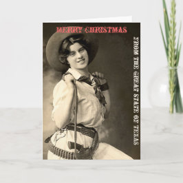 Vintage Cowgirl Texas Merry Kerstmis Feestdagen Kaart