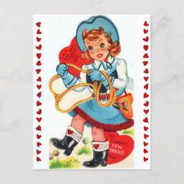 Vintage Cowgirl & Valentijn Lasso 1950 Briefkaart