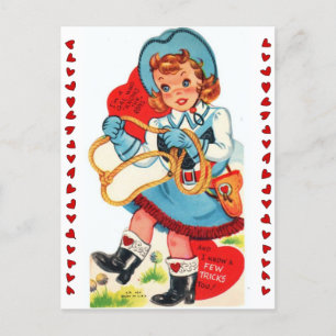 Vintage Cowgirl & Valentijn Lasso 1950 Briefkaart