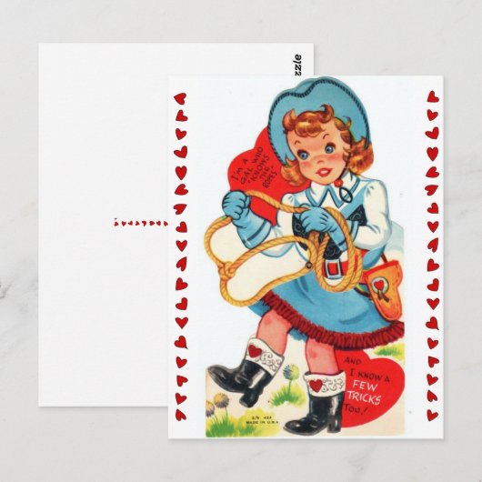 Vintage Cowgirl & Valentijn Lasso 1950 Briefkaart (Voorkant / Achterkant)