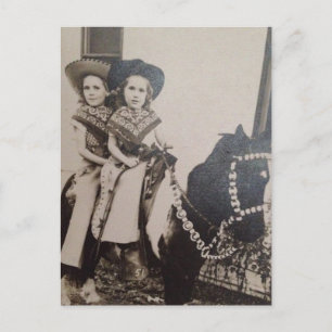 VINTAGE COWGIRLS MEISJES OP PONYKAART BRIEFKAART