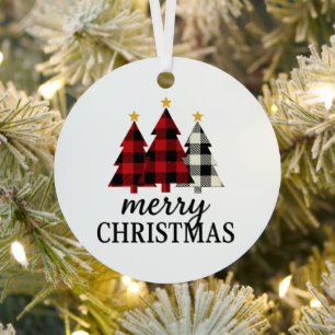 Vintage Cozy Kerstmis Plaid Boom Seizoensgebonden Metalen Ornament