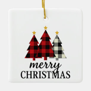 Vintage Cozy Prettig Kerstmis Plaid Boom Seizoensg Keramisch Ornament