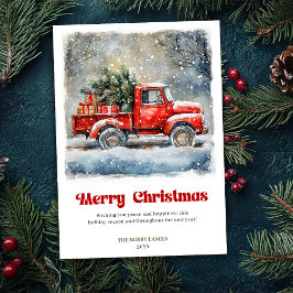 Vintage Cozy Rustic Red Truck Christmas Scene Card Feestdagenkaart