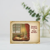 Vintage Cozy Winter Postcard – Season’s Greetings  Feestdagenkaart (Staand voorkant)