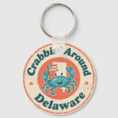 Vintage Crabbin Around Delaware Crab Sleutelhanger (Voorkant)