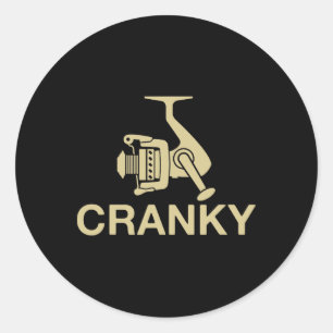 Vintage Crankit Vislijn Cranky Grappige Visser M Ronde Sticker