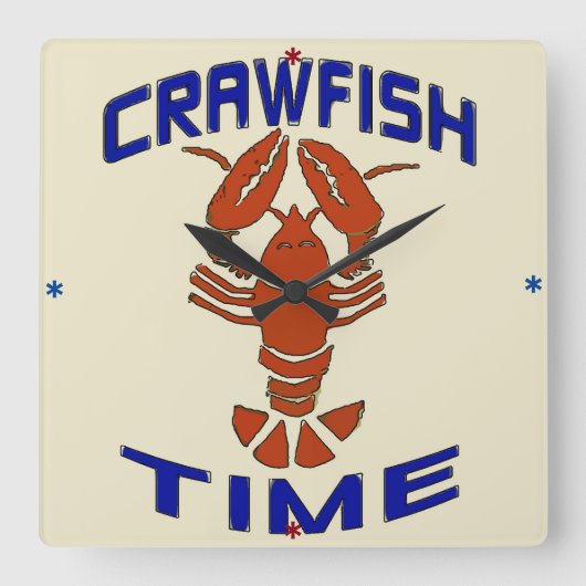 Vintage Crawfish Time Clock Vierkante Klok (Voorkant)