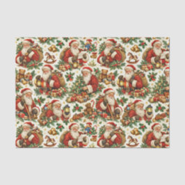 Vintage Cream Christmas Santa Claus Pattern Tissuepapier