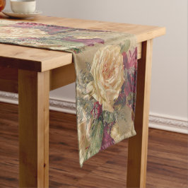 Vintage Cream en Bourgogne Roos Floral Korte Tafelloper